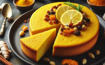 This healthy polenta cake is infused with warming ginger and turmeric